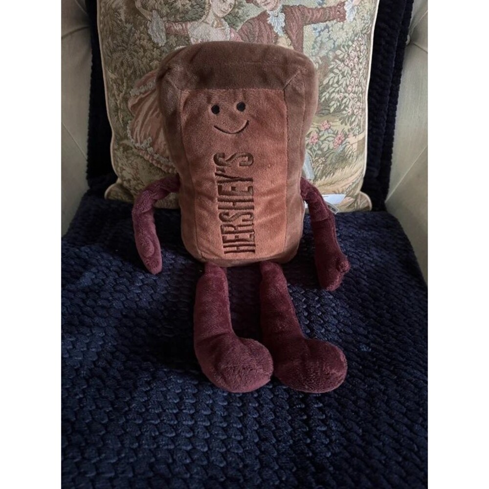 Plush Hershey's chocolate bar character  embroidered limbs and a smiling face